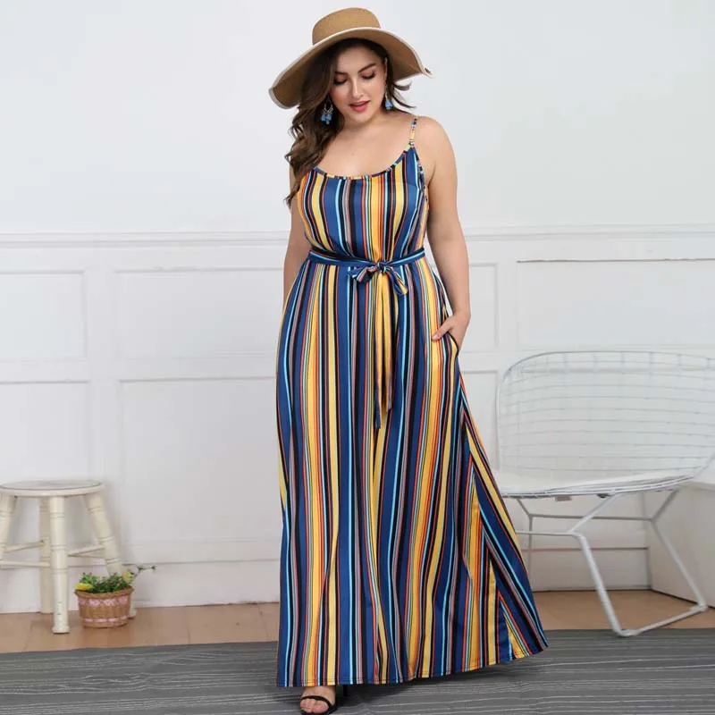 Summer New Spaghetti Strap Maxi Dress Women Striped Print Bohemian Beach Long Dress Sashes Sexy Club Party Dresses Plus Size
Summer New Spaghetti Strap Maxi Dress Women Striped Print Bohemian Beach Long Dress Sashes Sexy Club Party Dresses Plus Size