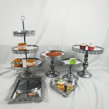 Heat Shape Mirror Surface Wedding Dessert Tray Silver Cake Stand Wedding Party Birthday Decoration 6PCS/ Set
Heat Shape Mirror Surface Wedding Dessert Tray Silver Cake Stand Wedding Party Birthday Decoration 6PCS/ Set