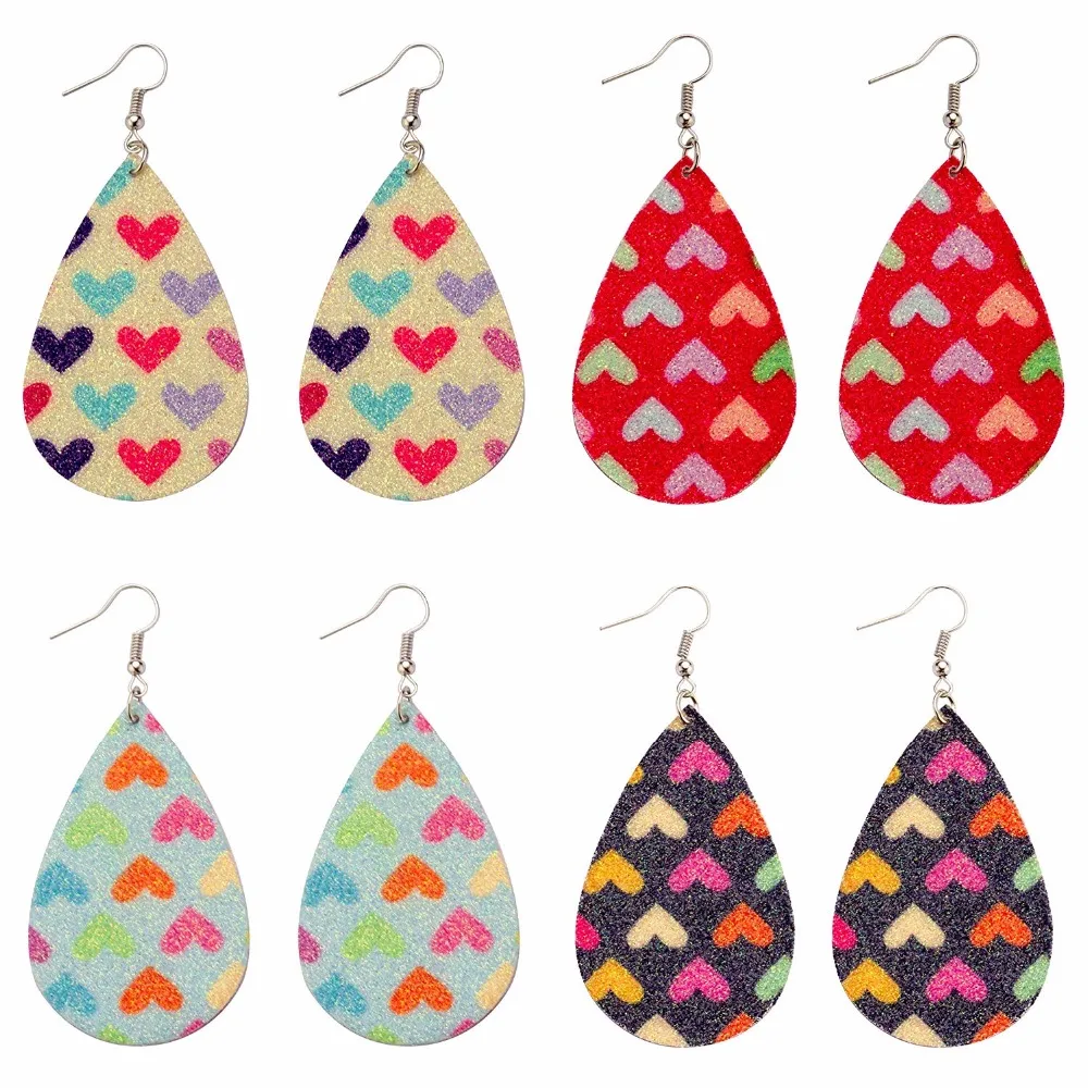 

2019 minimalist love print drop earrings for women girl beautiful color love cutting sheet imitating PU leather earrings A863