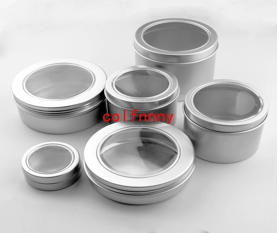 

100pcs/lot 25ml 60ml 100ml Aluminum Cosmetic Cream Jar Window Cap, 150ML Metal Jars, 180ML Aluminum Box, Packing Tins Container