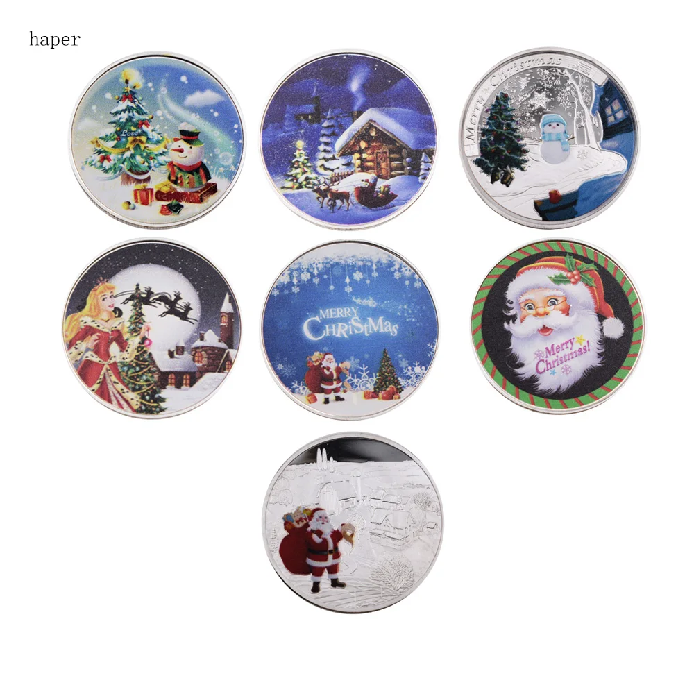 7pcs/lot Merry Christmas Santa Claus Silver Plated Commemorative Challenge Coin Token Art | Дом и сад