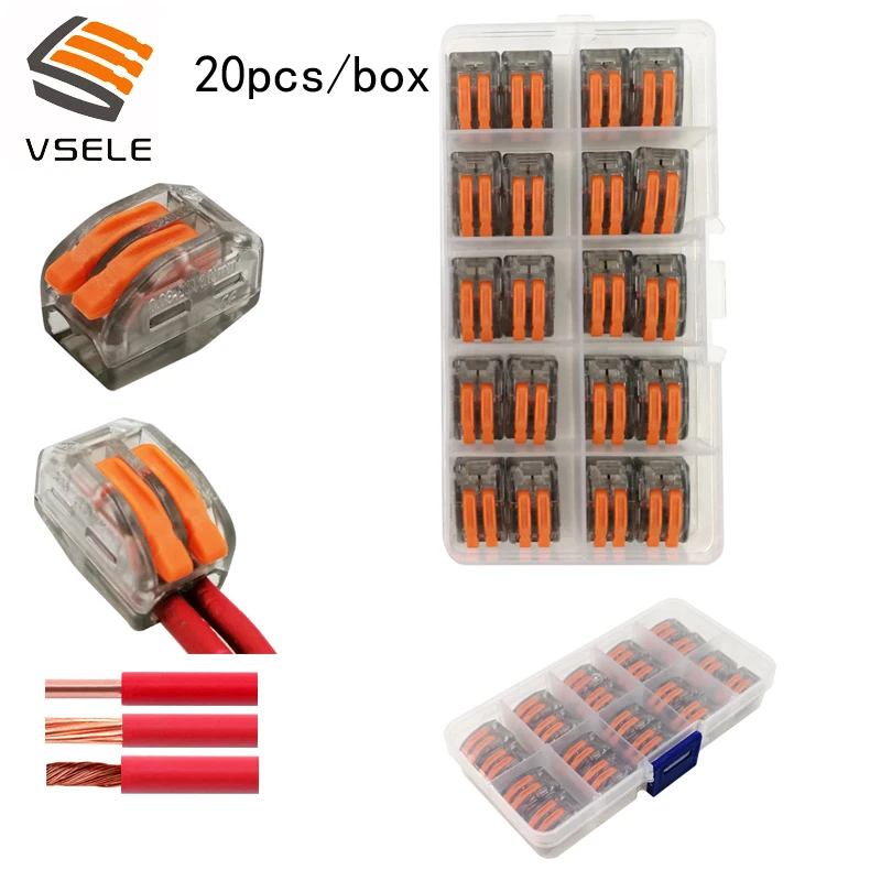 20pcs/box VSE-412C connectors for fine-stranded and solid wires 2p plug type spring clamping mini 222-412 compact terminal block
20pcs/box VSE-412C connectors for fine-stranded and solid wires 2p plug type spring clamping mini 222-412 compact terminal block