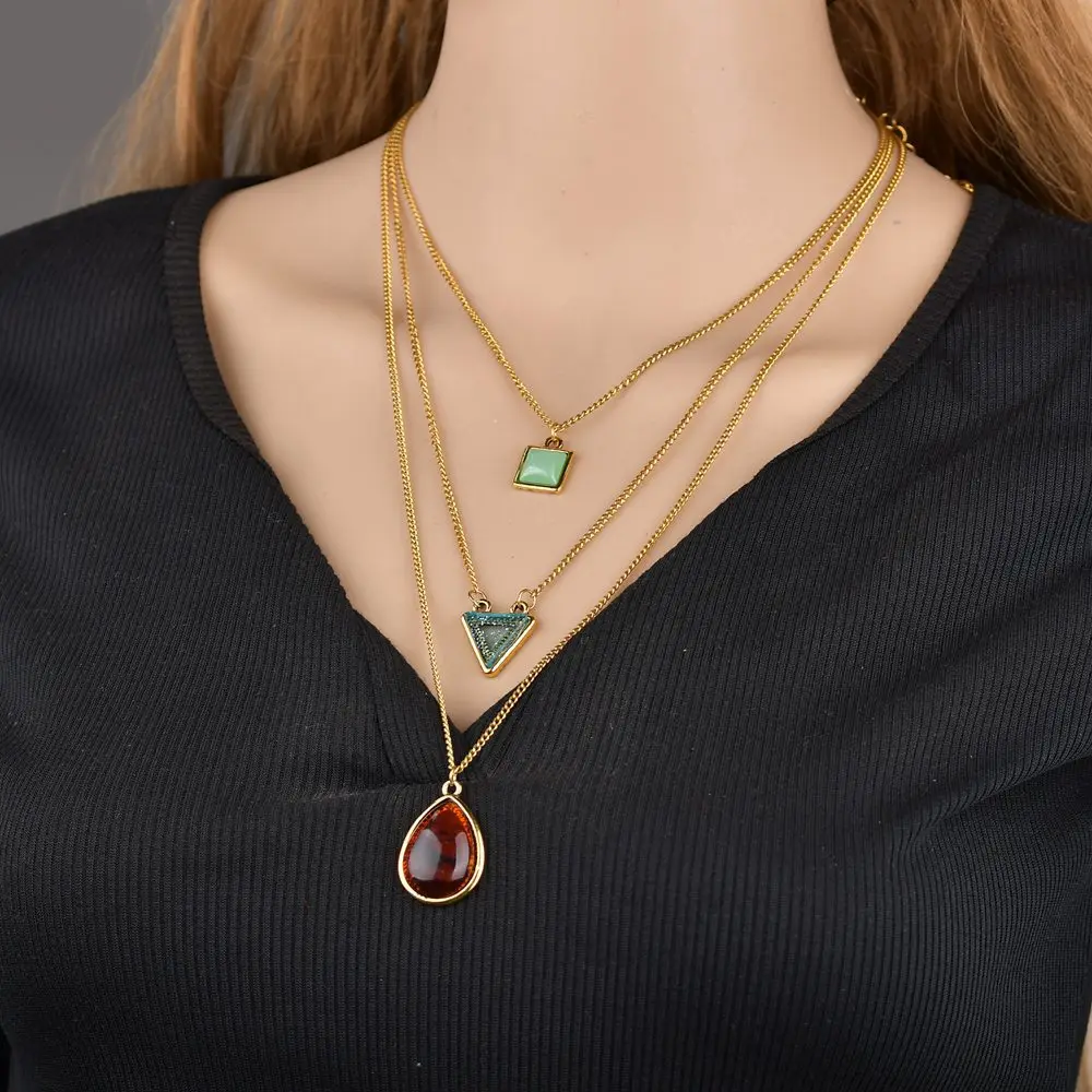 2019 NEW Bohemia ethnic colorful stone element Square Triangle Water drop pendant 3 layers chain sexy Choker Necklace women
2019 NEW Bohemia ethnic colorful stone element Square Triangle Water drop pendant 3 layers chain sexy Choker Necklace women
