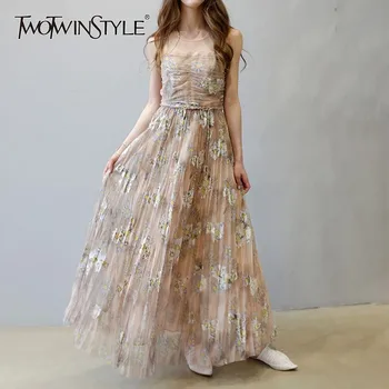 TWOTWINSTYLE Patchwork Print Party Dress For Women Sleeveless High Waist Slim Ankle Length Pleated Dresses Female Summer 2020
TWOTWINSTYLE Patchwork Print Party Dress For Women Sleeveless High Waist Slim Ankle Length Pleated Dresses Female Summer 2020