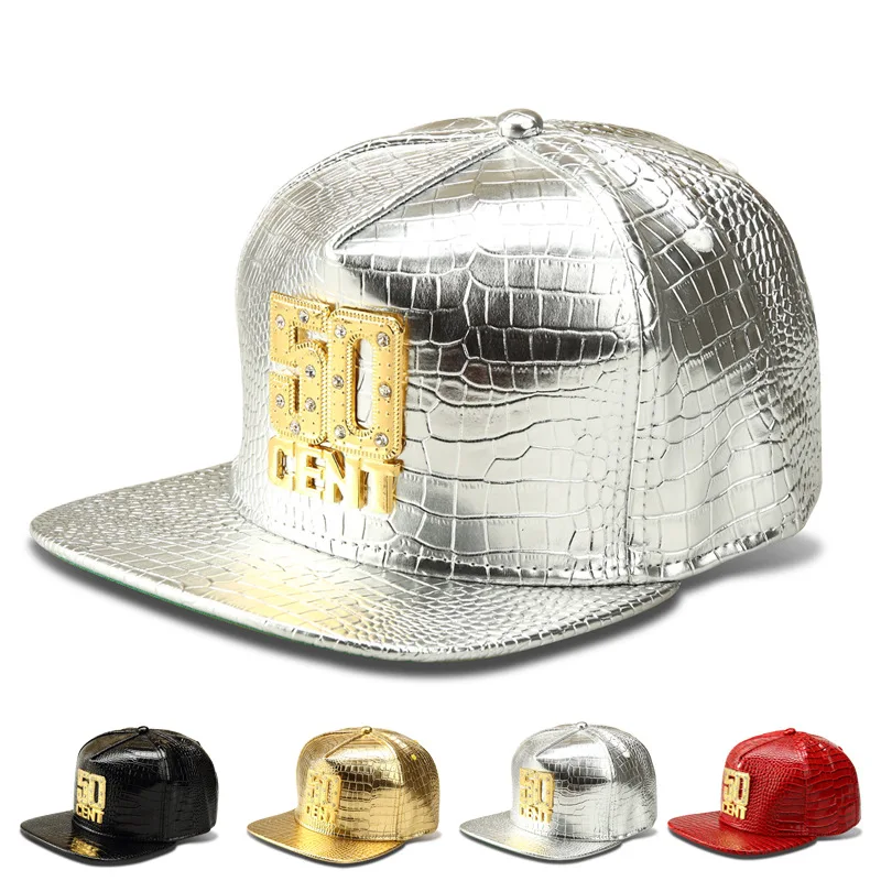 Hip Hop Flat Brimmed Baseball Cap Snapback Caps MetalIced Out Gold 50 CENT Baseball Hats Men Faux Leather Hat Adjustable
Hip Hop Flat Brimmed Baseball Cap Snapback Caps MetalIced Out Gold 50 CENT Baseball Hats Men Faux Leather Hat Adjustable
