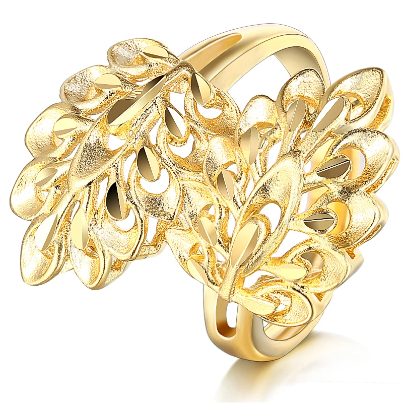 Золотое цветное классическое матовое кольцо для ветки листьев женщин свадебные