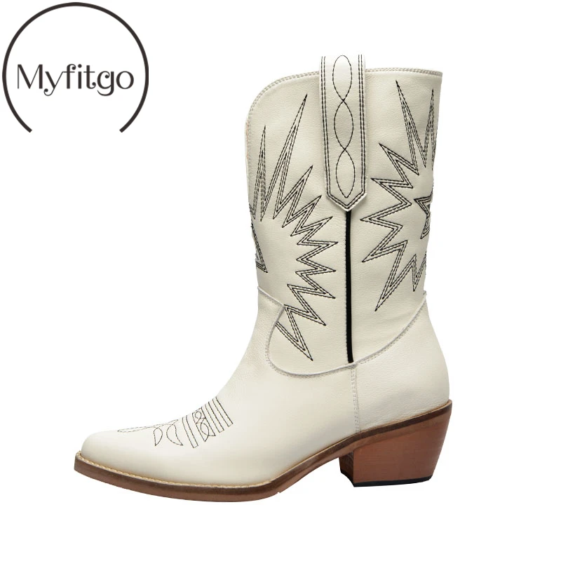 Myfitgo Black White Women Mid-Calf Boots Med Heels Retro Winter Autumn Genuine Leather Knee Boots Ladies Embroidery Boots Female
Myfitgo Black White Women Mid-Calf Boots Med Heels Retro Winter Autumn Genuine Leather Knee Boots Ladies Embroidery Boots Female