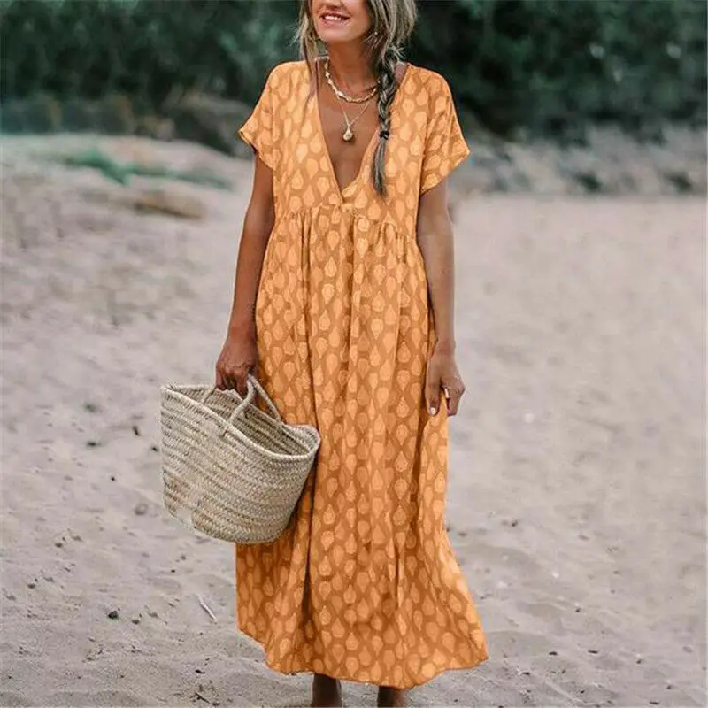 2019 New Women Dress Boho Floral Fashion Baggy Tunic Dress Loose Beach Holiday Sundress Printing Lady Summer Dress Polyester
2019 New Women Dress Boho Floral Fashion Baggy Tunic Dress Loose Beach Holiday Sundress Printing Lady Summer Dress Polyester