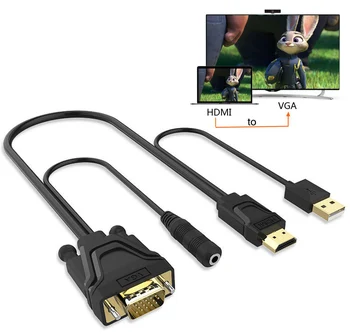 HDMI to VGA Adapter with USB Power Cable Audio Video Converter Up to1080p for PC Computer to TV Projector
HDMI to VGA Adapter with USB Power Cable Audio Video Converter Up to1080p for PC Computer to TV Projector