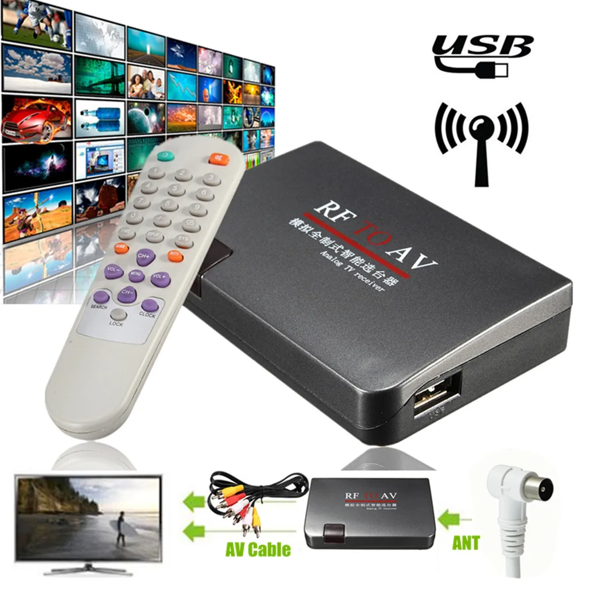 AC110V-AC240V RF TO AV Receiver RF To AV Analog Cable TV Receiver Converter USB Whole Rule
AC110V-AC240V RF TO AV Receiver RF To AV Analog Cable TV Receiver Converter USB Whole Rule