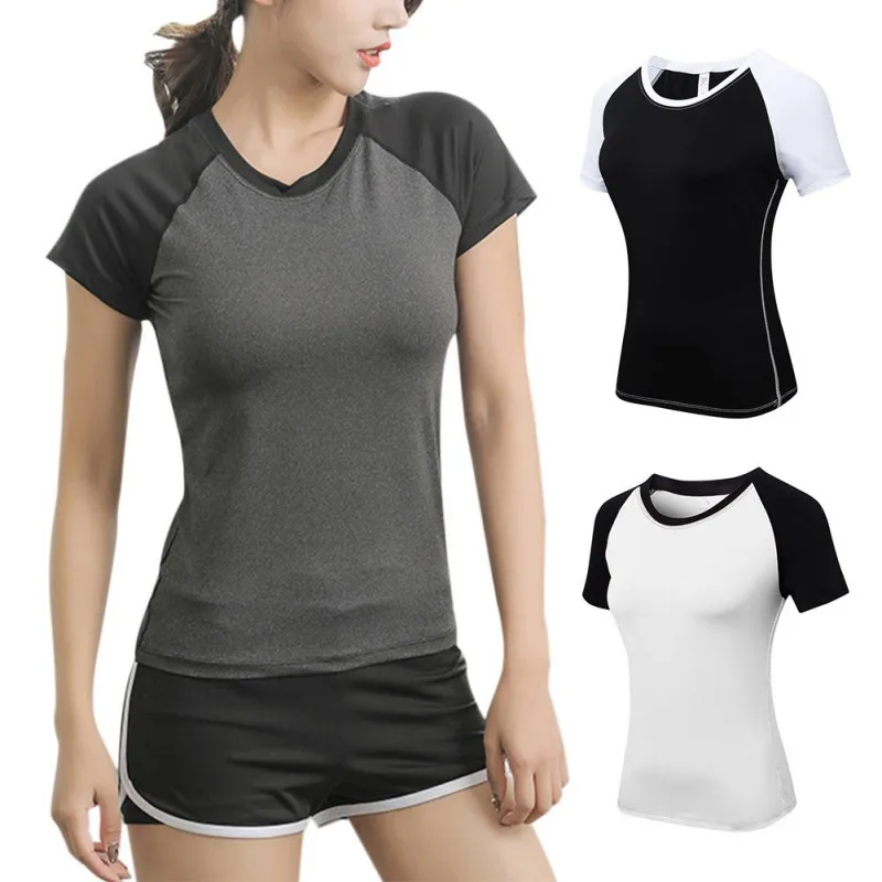 Женская облегающая футболка с коротким рукавом для занятий йогой фитнесом и