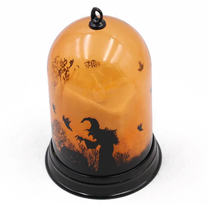 1pc Creative LED Lantern Lights Pumpkin Witch Pattern Assorted Glass Domes Light Up Lanterns for Bar Pub Halloween Decoration