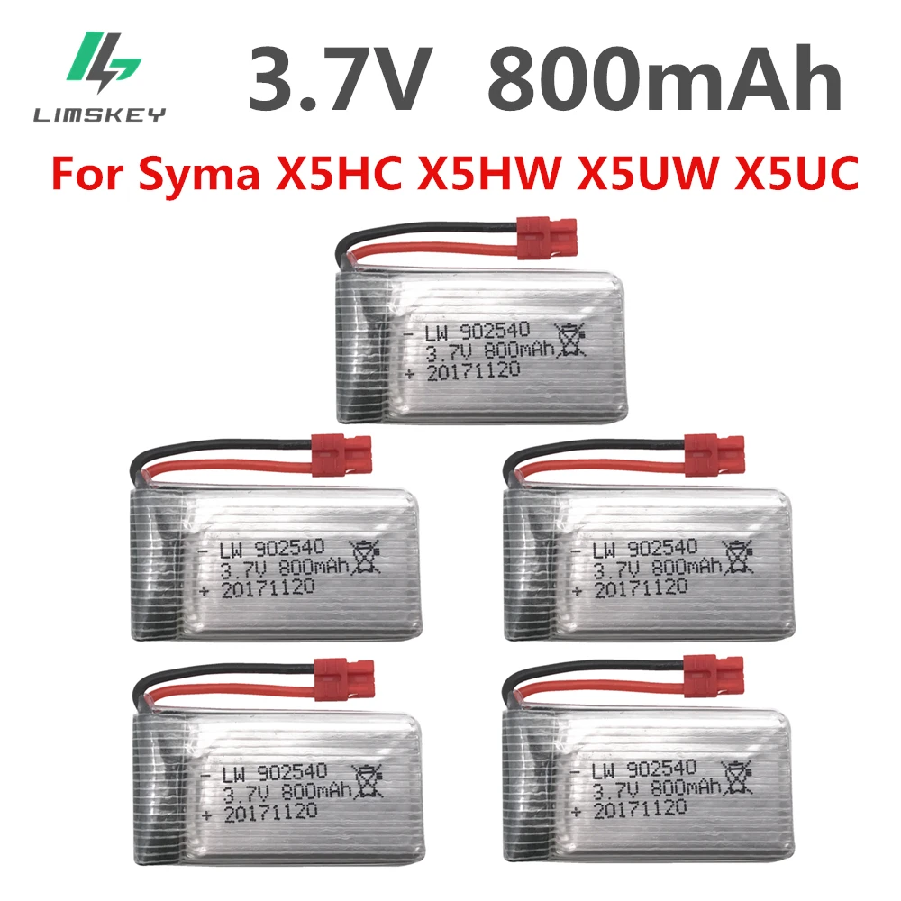 5pcs/set 3.7 V 800 mah Lipo Battery 1S For Syma X5HC X5HW X5UW X5UC RC Quadcopter Spare Parts 3.7V Battery RC Camera Drone Parts
5pcs/set 3.7 V 800 mah Lipo Battery 1S For Syma X5HC X5HW X5UW X5UC RC Quadcopter Spare Parts 3.7V Battery RC Camera Drone Parts