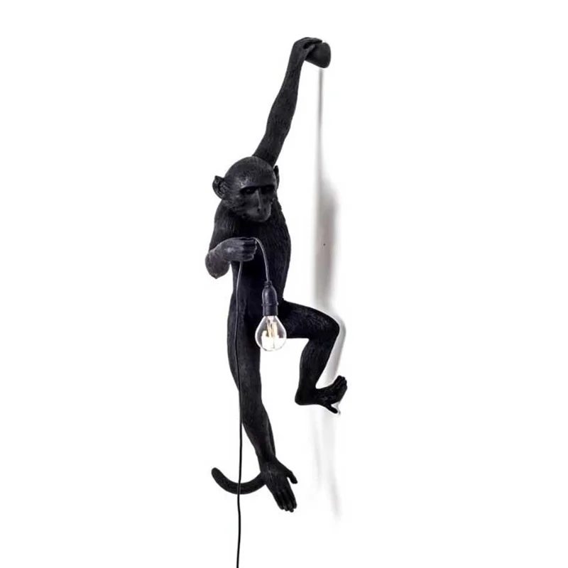 

Modern Black Monkey Hemp Rope Pendant Light Fashion Simple Art Nordic Replicas Resin Seletti Hanging Monkey Lamp Ming