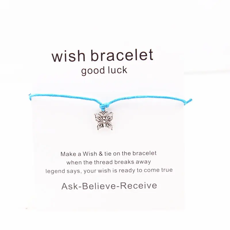 Butterfly Charm Bracelet Paper Wish Card Gift Handmade Blue String Bracelets For Women Men Kids Jewelry | Украшения и аксессуары