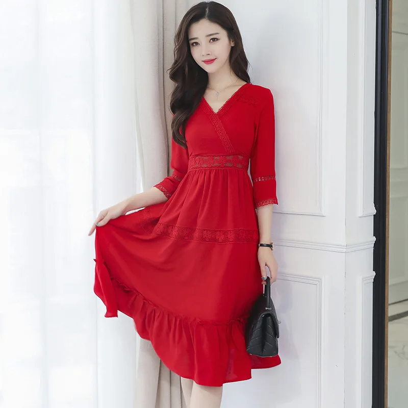 V Neck 3/4 Sleeve Tunic Ruffles Midi Dress Women Elegant Vintage Sweet Sexy Office Party Fashion Beach Dress Lady Clothes Red
V Neck 3/4 Sleeve Tunic Ruffles Midi Dress Women Elegant Vintage Sweet Sexy Office Party Fashion Beach Dress Lady Clothes Red