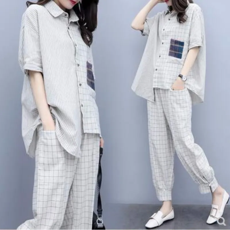 Women Clothes Plaid Suit Female Summer New Fashion Casual Loose Large Size Women Pants Trendy Foreign Two-piece Set Female
Women Clothes Plaid Suit Female Summer New Fashion Casual Loose Large Size Women Pants Trendy Foreign Two-piece Set Female