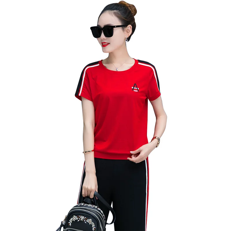 Sportswear suit female 2018 summer new casual women's two-piece short-sleeved seven wide leg pants suit T33
Sportswear suit female 2018 summer new casual women's two-piece short-sleeved seven wide leg pants suit T33