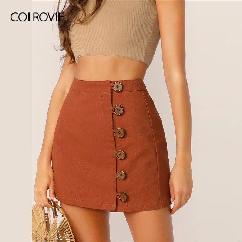 COLROVIE Brown Button Front Skirt High Waist Mini Streetwear Skirt Women 2019 Summer Ladies Solid Elegant Casual Skirts
COLROVIE Brown Button Front Skirt High Waist Mini Streetwear Skirt Women 2019 Summer Ladies Solid Elegant Casual Skirts