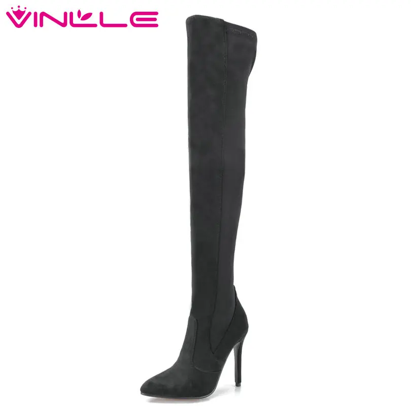 VINLLE 2019 Women Shoes Over The Knee Boots High Heel Pointed Toe Elastic Slip On Black Ladies Motorcycle Shoes Size 34-43
VINLLE 2019 Women Shoes Over The Knee Boots High Heel Pointed Toe Elastic Slip On Black Ladies Motorcycle Shoes Size 34-43