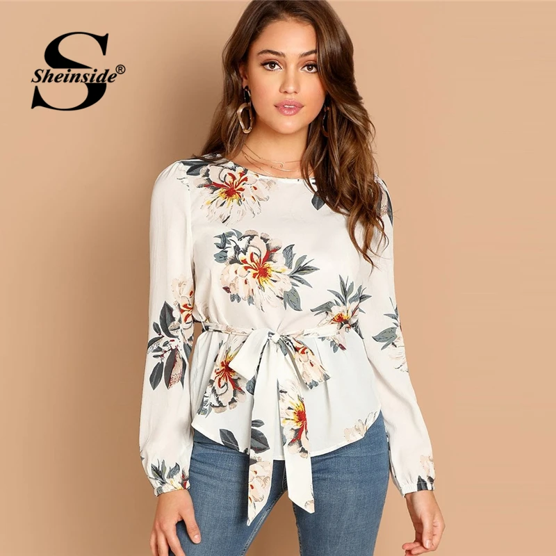 Sheinside Elegant White Blouse Shirt Women Flower Print Belted Long Sleeve Top Womens OL Work 2019 Office Ladies Tops & Blouses
Sheinside Elegant White Blouse Shirt Women Flower Print Belted Long Sleeve Top Womens OL Work 2019 Office Ladies Tops & Blouses