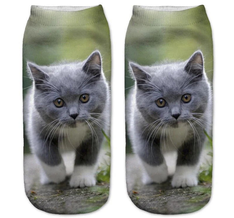 Cute Cat Short Socks 3D Printing Animal Harajuku Ankle Female Stocking Women Lingerie Men Streetwear Solid Black Pokemon Warmer (10)