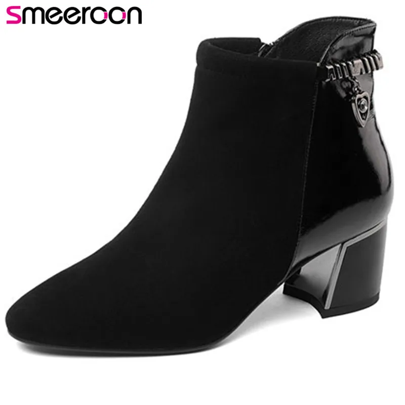 Smeeroon 2018 fashion autumn women boots high heels kid suede leather boots pointed toe high quality ankle boots big size 34-41
Smeeroon 2018 fashion autumn women boots high heels kid suede leather boots pointed toe high quality ankle boots big size 34-41