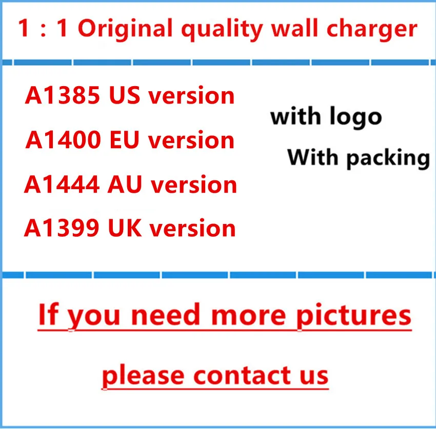 100set/Lot, Original Quality A1400 EU/UK/US/AU Plug USB AC Power Wall Charger Adapter For iX XS MAX 6 6s 7 8 Plus With packaging
100set/Lot, Original Quality A1400 EU/UK/US/AU Plug USB AC Power Wall Charger Adapter For iX XS MAX 6 6s 7 8 Plus With packaging
