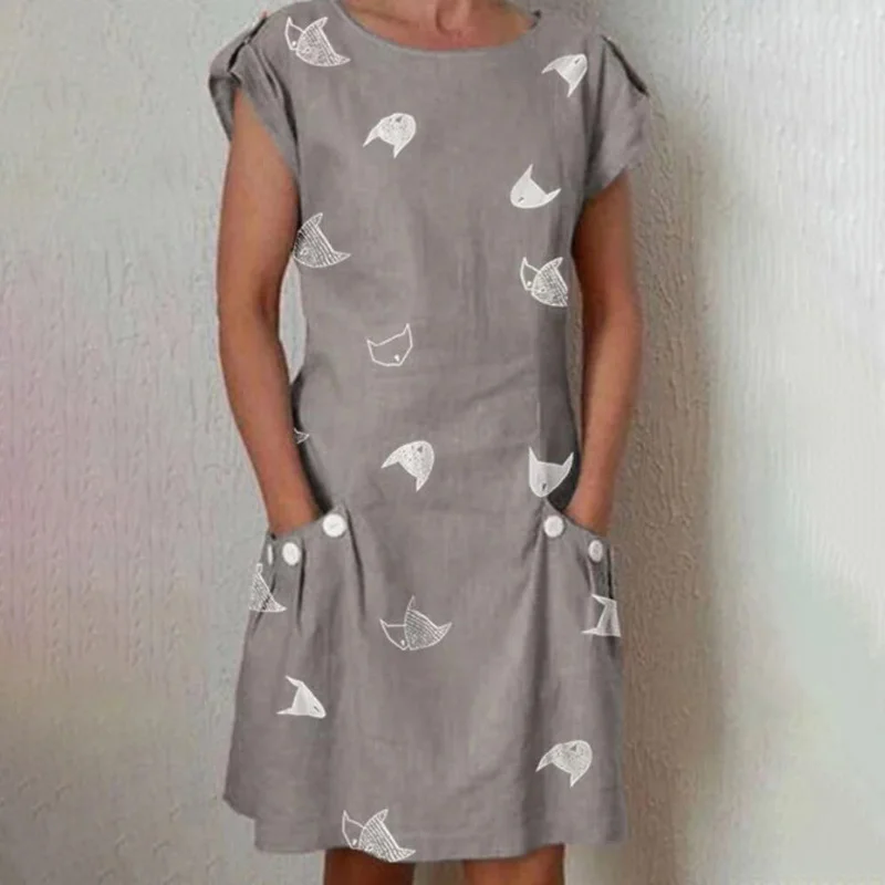 Print Cotton Linen Pockets Women Dresses Short Sleeve O Neck Loose Knee Dress 2019 Summer Vintage Polyester Vestidos Plus Size
Print Cotton Linen Pockets Women Dresses Short Sleeve O Neck Loose Knee Dress 2019 Summer Vintage Polyester Vestidos Plus Size
