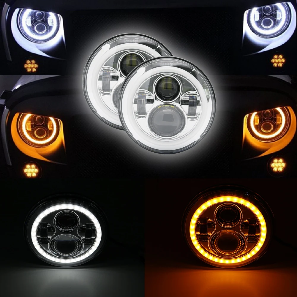 DOT утвержден 2X 7 дюймов светодиодные фары для автомобиля черный W/Ангел глаз Hi/Lo