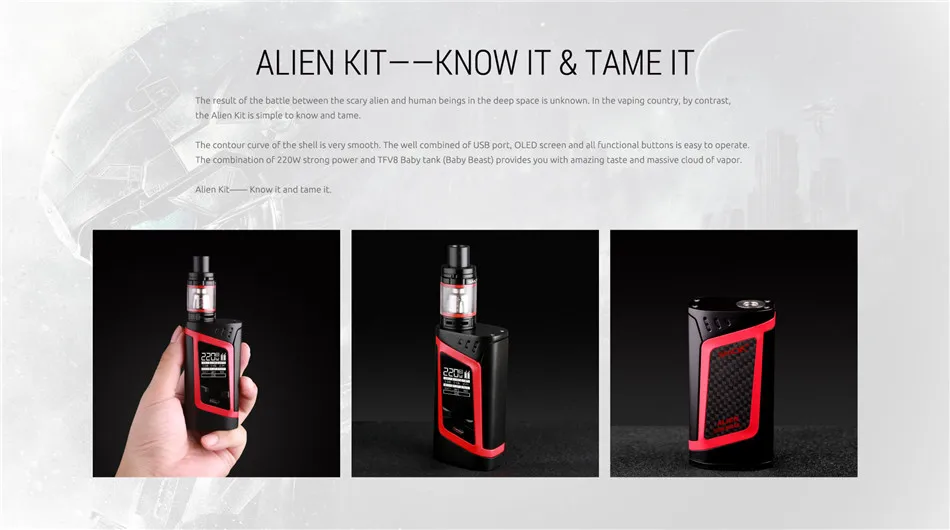 Vape Electronic Cigarette SMOK Alien Vaporizer Box Mod E Cigarette Hookah VS Kit Buy Kit Get 1 Coil free S207