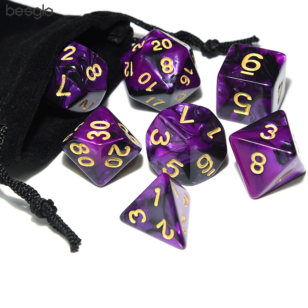 Purple and Black Polyhedral Dice w/Gold number with Drawstring Dice Bag D4 D6 D8 D10 D% D12 D20 for DnD Role Playing Games
Purple and Black Polyhedral Dice w/Gold number with Drawstring Dice Bag D4 D6 D8 D10 D% D12 D20 for DnD Role Playing Games