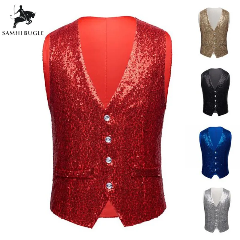 Men Paillette Waistcoat Luxurious Gold Silver Red Blue Full Sequins Wedding Groom Vest Gilet Homme DJ Bar Singers Costume
Men Paillette Waistcoat Luxurious Gold Silver Red Blue Full Sequins Wedding Groom Vest Gilet Homme DJ Bar Singers Costume