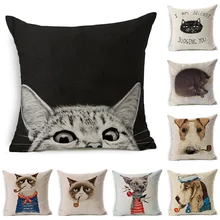Smoking Cat Dog Printed Cotton Linen Pillowcase Decorative Pillows Cushion Use For Home Sofa Car Office Almofadas Cojines
