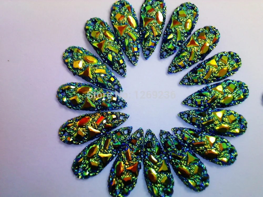 

Long Drop Dazzling multicolor resin Rhinestones 100pcs 8*22mm Volcano Sew On Crystal Diamante Rhinestone flatback