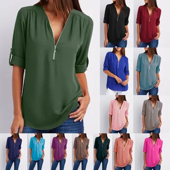blusas mujer de moda 2019 long sleeve shirt V-neck elegantes blouse chiffon femme nouvelle collection With zipper decoration
blusas mujer de moda 2019 long sleeve shirt V-neck elegantes blouse chiffon femme nouvelle collection With zipper decoration