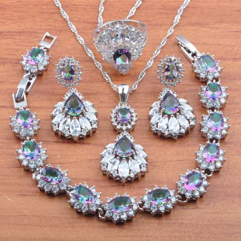 High Quality Jewelry Set For Women Rainbow Zirconia Silver Color Earrings And Necklace Set With Pendant Rings Bracelet JS0480
High Quality Jewelry Set For Women Rainbow Zirconia Silver Color Earrings And Necklace Set With Pendant Rings Bracelet JS0480