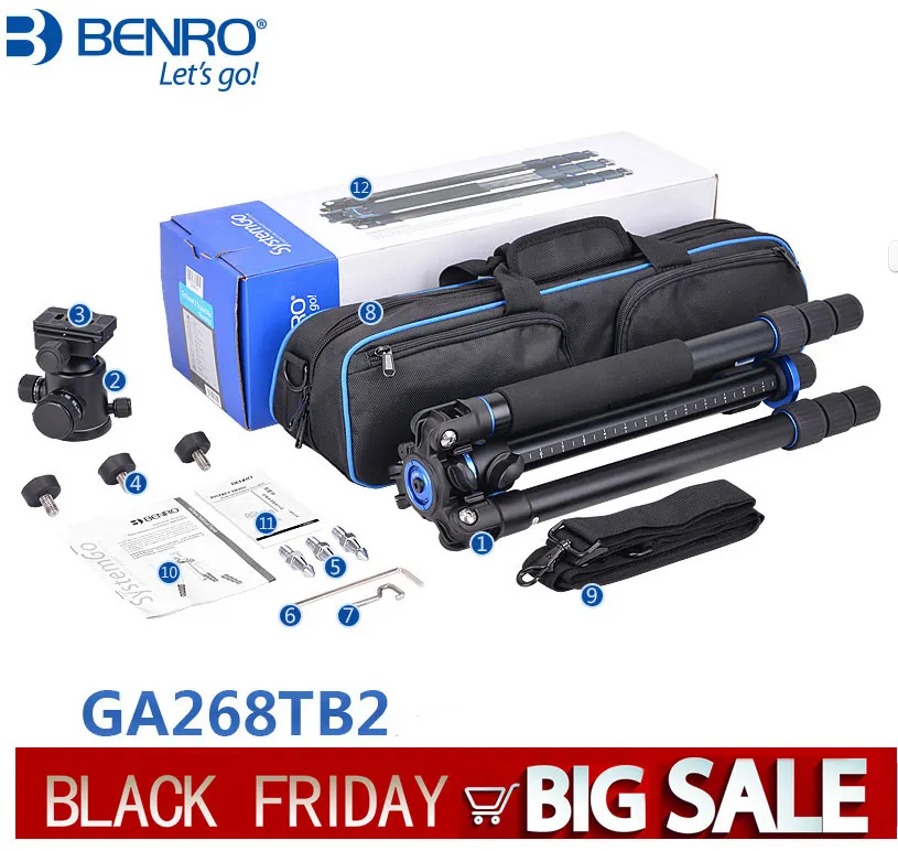 Benro GA268TB2 Aluminum Flexible Tripod Kit Portable Digital Camera Tripe Ball Video Head Stable Camera Stand
Benro GA268TB2 Aluminum Flexible Tripod Kit Portable Digital Camera Tripe Ball Video Head Stable Camera Stand