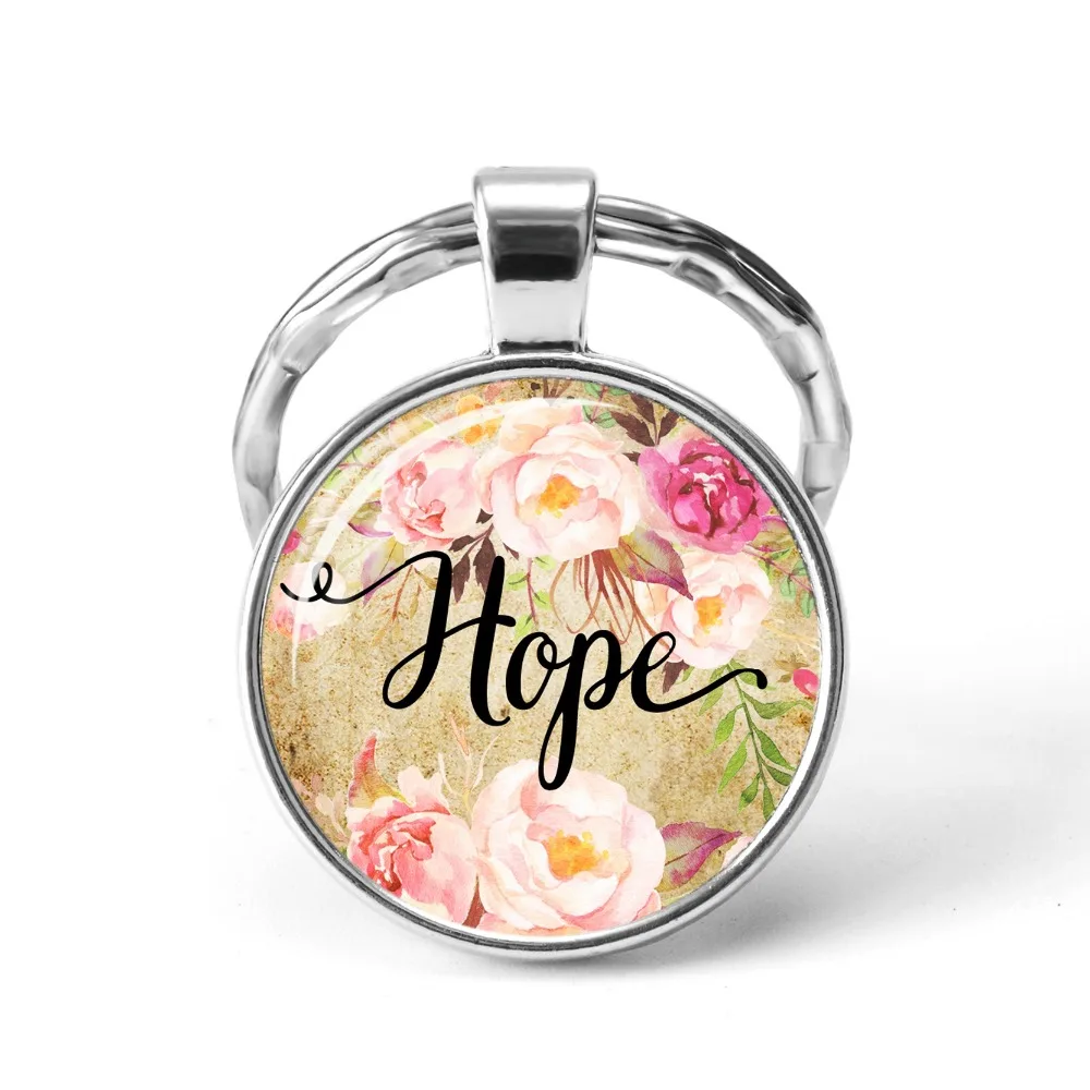 

Love Wish Dream Fashion Silver Christian Bible Key Chains Holder Charms Bible Psalm Glass Flower Picture Keychain Men Women Gift