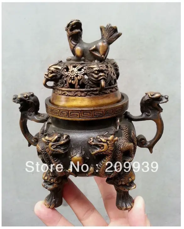 001049 Pure Bronze Palace classical Sign lucky dragon Statue incense burner (A0314)
001049 Pure Bronze Palace classical Sign lucky dragon Statue incense burner (A0314)