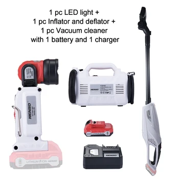 Keinso 12V power tools set Inflator and deflator Vacuum cleaner and Led light share with one lithium battery and one charger
Keinso 12V power tools set Inflator and deflator Vacuum cleaner and Led light share with one lithium battery and one charger