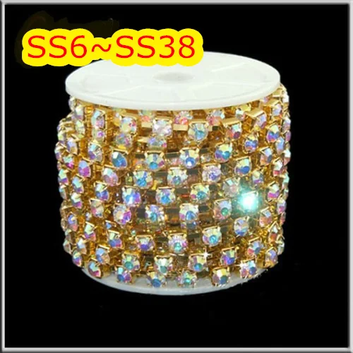 10yards/roll SS6-SS38(2.0mm-9.0mm) Crystal AB color Gold base Beads / Stones cup chain for jewelry diy wedding Decoration
10yards/roll SS6-SS38(2.0mm-9.0mm) Crystal AB color Gold base Beads / Stones cup chain for jewelry diy wedding Decoration