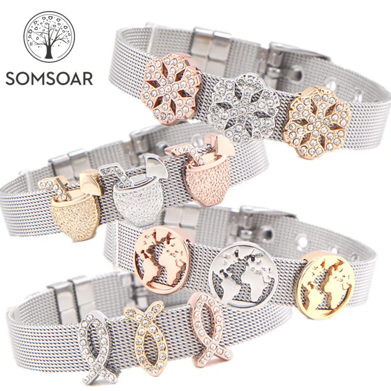 Somsoar Jewelry MAP & snowflake Slide Charm Bracelet Stainless Steel Mesh Bracelet Bangles with silver/gold/rose gold charm diy
Somsoar Jewelry MAP & snowflake Slide Charm Bracelet Stainless Steel Mesh Bracelet Bangles with silver/gold/rose gold charm diy