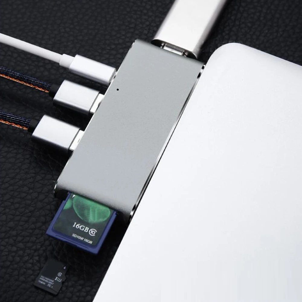 Aluminum 6 in 1 USB 3.1 Type C 4K HDMI USB 3.0 SD TF Card Reader Hub Type C Charging Adapter for MacBook Pro
Aluminum 6 in 1 USB 3.1 Type C 4K HDMI USB 3.0 SD TF Card Reader Hub Type C Charging Adapter for MacBook Pro