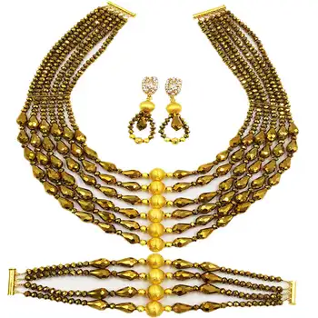 Fashion Beaded Necklace Golden Brown African Beads Jewelry Set Nigerian Wedding Party Jewelry Sets 6C-XSD003
Fashion Beaded Necklace Golden Brown African Beads Jewelry Set Nigerian Wedding Party Jewelry Sets 6C-XSD003
