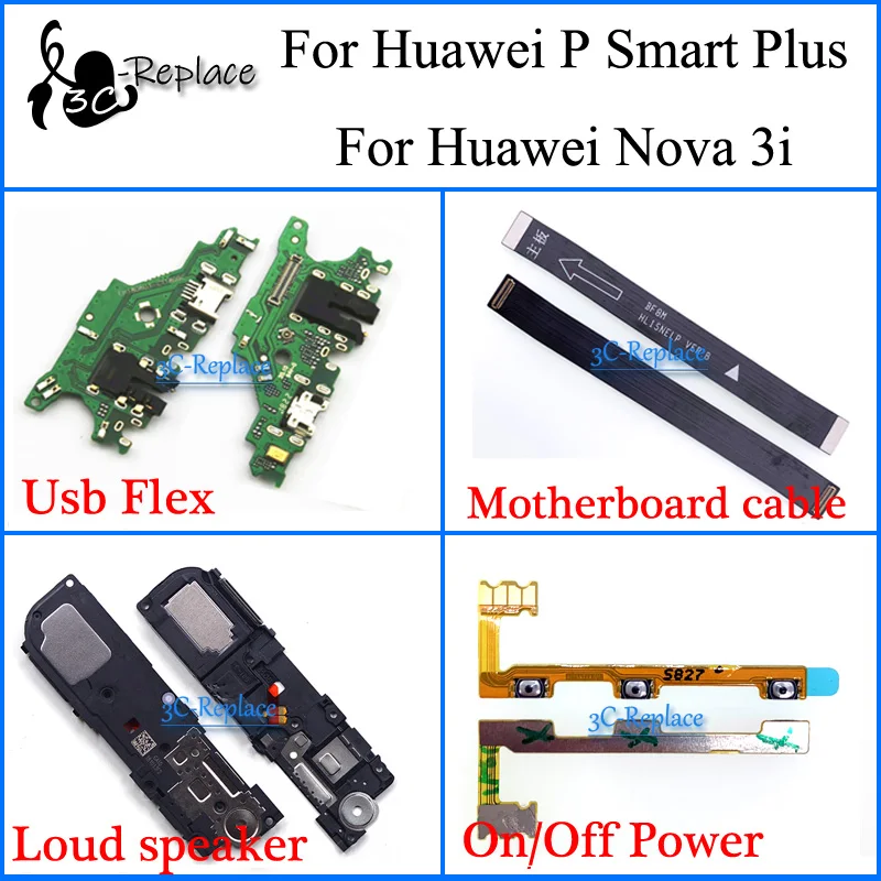 For Huawei Nova 3i Nova3i / P smart Plus Smart+ Usb Flex Motherboard cable Loud speaker On Off Power Cable | Мобильные телефоны и