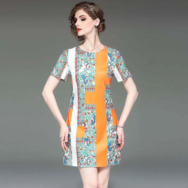 Fashion Designer Runway Dress 2019 Summer Women's Short Sleeve Orange Contrast Bird Flower Print Elegant A-Line Mini Dresses
Fashion Designer Runway Dress 2019 Summer Women's Short Sleeve Orange Contrast Bird Flower Print Elegant A-Line Mini Dresses