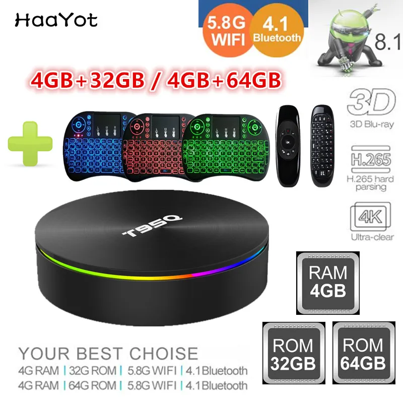 HAAYOT T95Q 9.0 Android TV Box Amlogic S905X2 Quad Core 4+32G/4G+64G H. 265 4K 2.4G&5G WIFI 1000M Smart Media Player Set Top Box
HAAYOT T95Q 9.0 Android TV Box Amlogic S905X2 Quad Core 4+32G/4G+64G H. 265 4K 2.4G&5G WIFI 1000M Smart Media Player Set Top Box