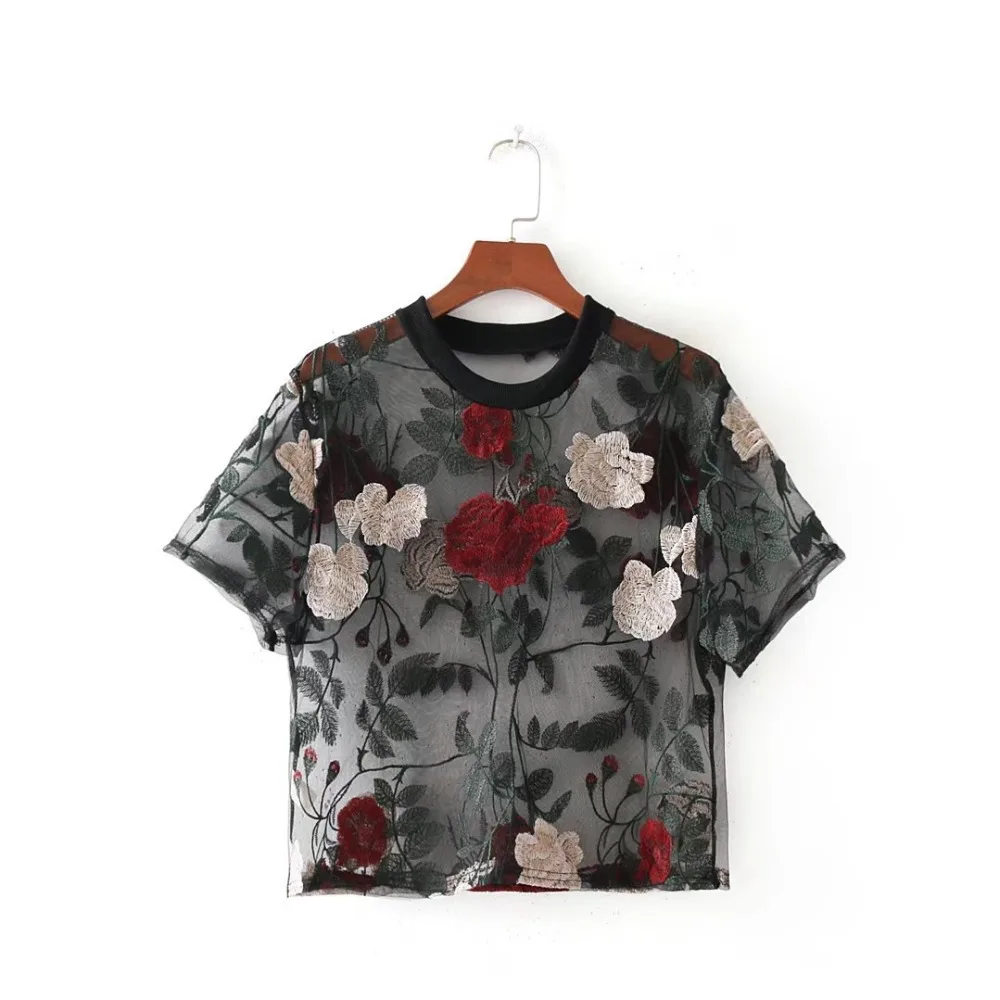 Sexy Women T Shirt See Through Transparent Mesh Tops Flower Embroidery Short Sleeve Sheer Slim Lady O-Neck T-Shirt
Sexy Women T Shirt See Through Transparent Mesh Tops Flower Embroidery Short Sleeve Sheer Slim Lady O-Neck T-Shirt