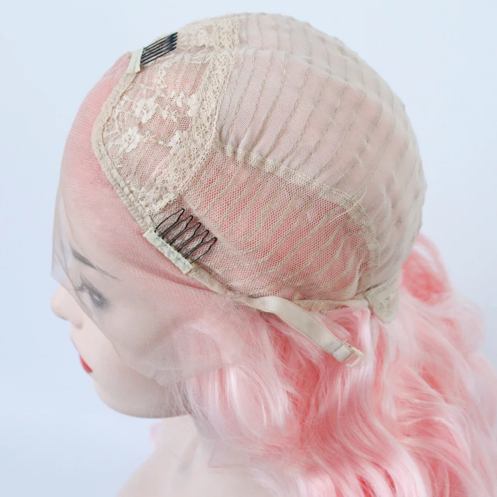 Long Loose Wave Wig Baby Pink Synthetic Lace Front Wigs Heat Resistant Fiber Soft Hair for Women -5